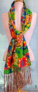 Vintage 1960s /  1970s Psychedelic Orlon Acrylic Scarf (Yellow Pink Green Blue) - Picture 1 of 4