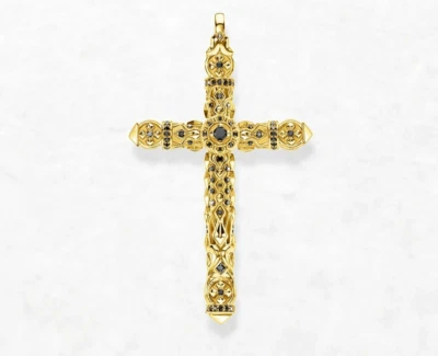 Colgante Cruz Real Plata de Ley 925 Negro Antiguo Vintage 2.7 Pulgadas YG Foto 1 de 4