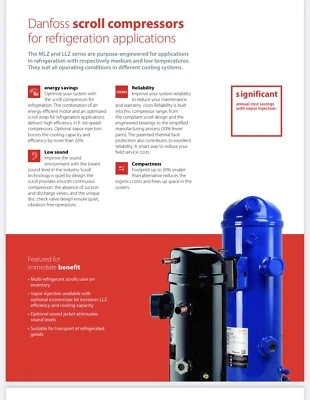 Danfoss MLZ045T2LC9 compresor scroll 208/230/3PH R134a, R404a Foto 1 de 4