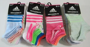 Adidas Girls Superlite No Show 6 Pack Rainbow Pastel Socks 13C-4Y Nwt - Picture 1 of 10