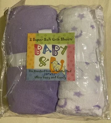 "Sábanas de cama Baby & U 2 súper suaves ajustadas para cuna/niño pequeño 28X52"" púrpura lunas estrellas🤩" Foto 1 de 4