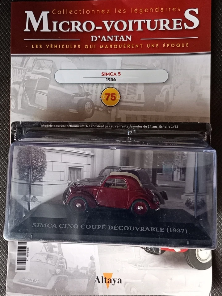 SIMCA 5 (1936) "Micro-Voitures d'Antan" N°75, Altaya 1/43 + FAS - Photo 1/4