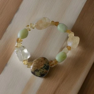 Gemstone Bracelet Artisan Handcrafted Brown Yellow Stone Unique Jewelry Stretch - Picture 1 of 2