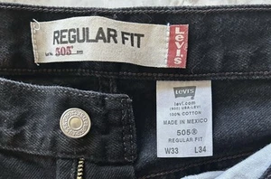 Mens Levis 505 Black Denim Reg Straight Leg Jeans 33x34 - Picture 1 of 2