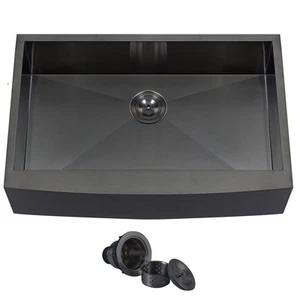 Black Farmhouse Sink 33 Inch,16 Gauge Undermount Single Bowl 304 Stainless St... - Picture 1 of 6