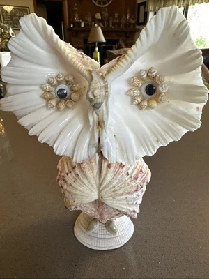 Vintage Handmade Beach Coastal Boho 1970s Sea Shell Owl Figurine - Image 1 of 4