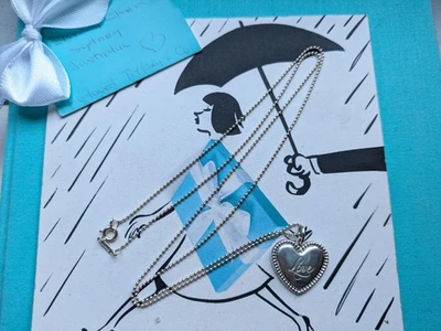 100% genuine Tiffany & Co Beaded Edge Heart Love necklace 24inches Chain- Silver Foto 1 de 4