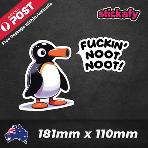 Pingu F*ckin Noot Noot Vinyl Sticker for Laptop Car Decal Boat Aussie Funny - Picture 1 of 5