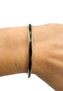 SCARCE IPPOLITA 18k Yellow Gold & Onyx Hammered Bangle Bracelet 5.1 Grams 7.5” - Picture 1 of 11