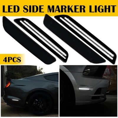4pcs For Ford Mustang 10-14 White LED Fender Bumper Side Marker Light Smoked EAH - Image 1 of 4