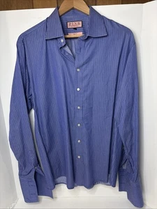 Thomas Pink Mens Long Sleeve Blue Striped Slim Fit Shirt Size 17 43cm - Picture 1 of 6