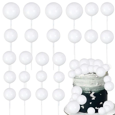 30Pcs Black White Gold Ball Cake Toppers Mini Balloon Cupcake Toppers DIY Foam B - Image 1 of 4