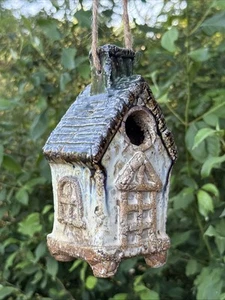 Artisan Glazed Clay Pottery Birdhouse Cottage Handmade Hanging Freestanding - Picture 1 of 18