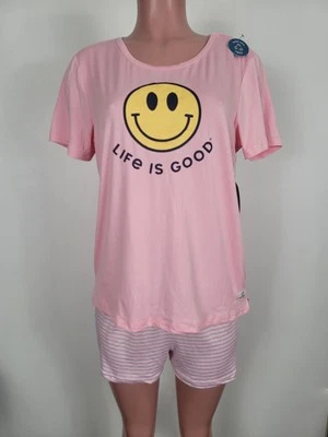 Life is Good пижамы женщин средний розовый пляж новинка печати Майка шорты комплект - Изображение 1 из 4