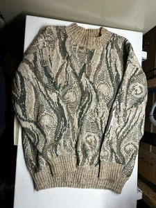 Vintage North Wales Pullover Herren Large Crewneck Coogi Style 3D Strick Braun - Bild 1 von 3