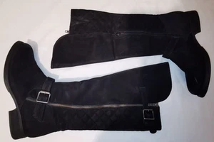 STEVE MADDEN Sz 40 OR 9 Black Suede Leather Quilted Zip Boots - Picture 1 of 9