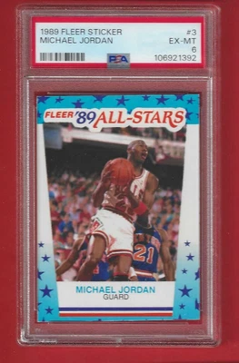 Carte Gradée NBA Basketball 1989 Fleer Sticker Michael Jordan #3 PSA 6 - Photo 1/2