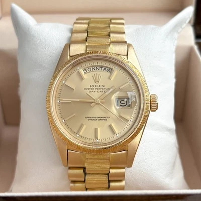 Rolex Day-Date 36 mm aus 1972 President 18k Gold Bark Finish 1807 Kaliber 1556 - Bild 1 von 4