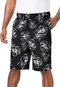 KingSize Men's Big & Tall Hibiscus Print 8" Swim Trunks - Picture 1 of 8