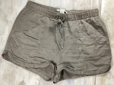 C And C Brown Linen Shorts With Elastic Waist Women’s XL Beach Boho - Image 1 of 4