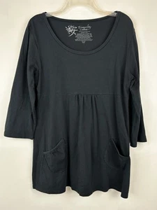 Tranquility by Soma Top Women L Tunic Pockets Flowy Black Comfort Casual Read - Picture 1 of 5