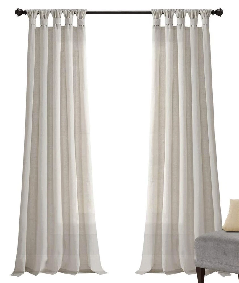 Par de paneles de cortina de ventana con lengüeta anudada con arpillera, 45" W x 84" L, lino claro Foto 1 de 4