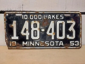Vintage Minnesota License Plate Embossed 1953 Black & White License Plate - Picture 1 of 5