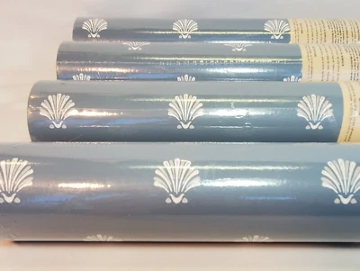 J Chesterfield Studio Wallpaper Country Blue W/ White Gray Clam Seashell 4 Rolls - Image 1 of 4