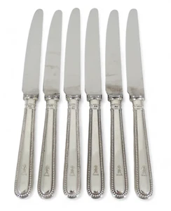 Vintage Sheffield 1971 Set 6 Sterling Silver 22cm Entree Knives Old English Bead - Picture 1 of 8