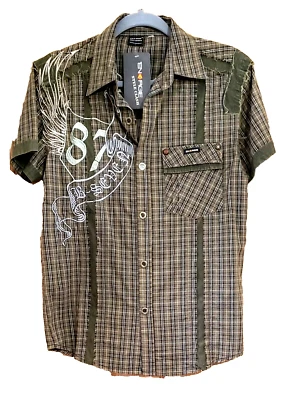 SALE*NEW~ENERGIE CLASH Short Sleeve SHIRT~EMBROIDER DISTRESS~SAMPLE NOSZ(XS/S ? - Image 1 of 4
