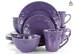 Elama Lilac Fields 16 Piece Stoneware Dinnerware Set Service For 4 Purple NEW - Picture 1 of 7
