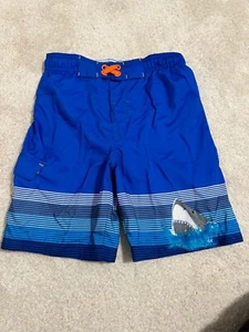 Cat & Jack Boys Swim Trunks Shorts Shark Print Sz S 6/7 Sharks Blue New WOT - Picture 1 of 7