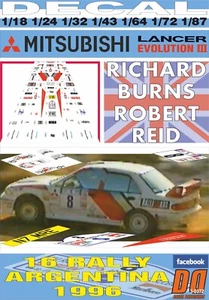 DECAL MITSUBISHI LANCER EVO III R.BURNS R.ARGENTINA 1996 4th (08) - Picture 1 of 1