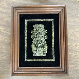Zarebski Crushed Malachite Sculpture Mayan Vintage Hispanic Wood Black Velvet - Picture 1 of 10