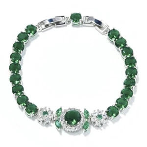 New Flower Summer Party Jewelry Round Green Citrine Gems Women Silver Bracelet - Picture 1 of 6