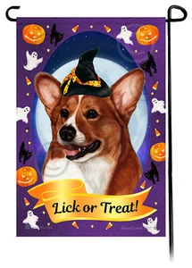 Halloween Garden Flag - Red and White Pembroke Welsh Corgi - Picture 1 of 1