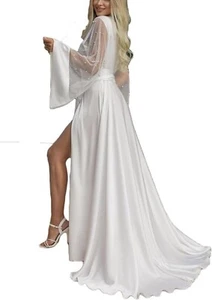 Satin Floor Length Robes Women Lace Bride Kimono Nightgown Sleepwear Dress - Picture 1 of 31