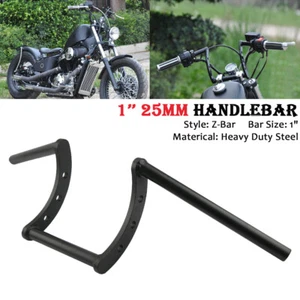 Black Drag Handlebar 1" 25mm Z Bar For Honda Yamaha Suzuki Custom Chopper Bobber - Picture 1 of 10