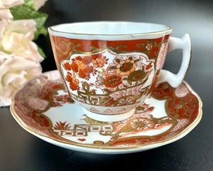 Japanese Vintage Gold Imari Porcelain Cup And Saucer Red/Gold Hand Painted - Imagen 1 de 9