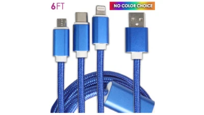 Deluxe 3 IN 1  6-Ft Charging Cable ---IPhone & Android - Image 1 of 2