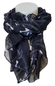 Neck Scarf Head Cover Boat Anchor Coastal Preppy 33x72 inches Black White - Picture 1 of 8