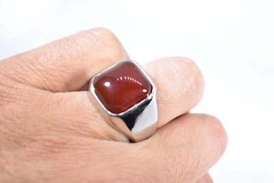 Anillo vintage de acero inoxidable genuino cornalina talla 9,25 para hombre Foto 1 de 4