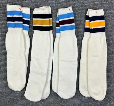 Vintage Tube Socks 80s NOS 4 Pair Lot High HI Striped White Classic Team Colors - Image 1 of 4