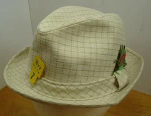Vintage Fedora Mens 7 White and Brown Checkered Hat Made in USA NWT - Picture 1 of 6