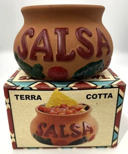 Terracotta Salsa Serving Bowl Chip Dip Pot Clay Terra Cotta Pottery Original Box - Picture 1 of 12