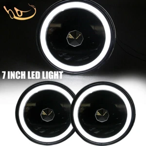 Pair 7" Inch Round White LED Headlights Angel Eyes Halo Sealed Beam Lamps LH+RH - Picture 1 of 9