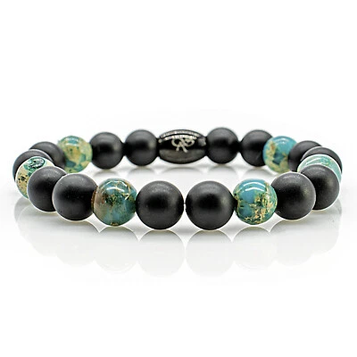 Onyx Armband Bracelet Perlenarmband Jaspis schwarz matt 8mm Edelstahl Perlen - Bild 1 von 2
