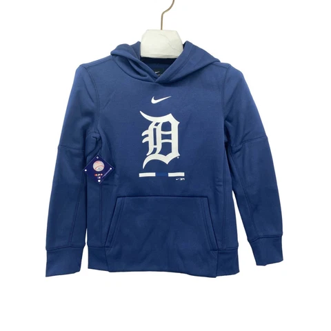 Detroit Tigers Nike Unisex Children Hoodie Sweatshirt Blue Logo Pocket S New Cover