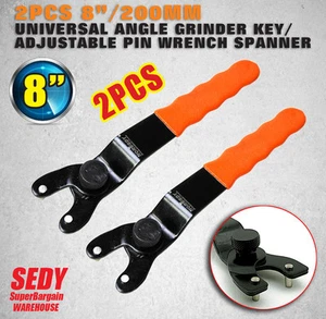 2 x 20cm ANGLE GRINDER KEY ADJUSTABLE WRENCH 4 ALL NUTS 2 PIN SPANNER - Picture 1 of 3