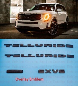 Overlay EMBLEM Fit 2020-2021  KIA TELLURIDE HOOD Tailgate SXV6 Matte Black - Picture 1 of 3